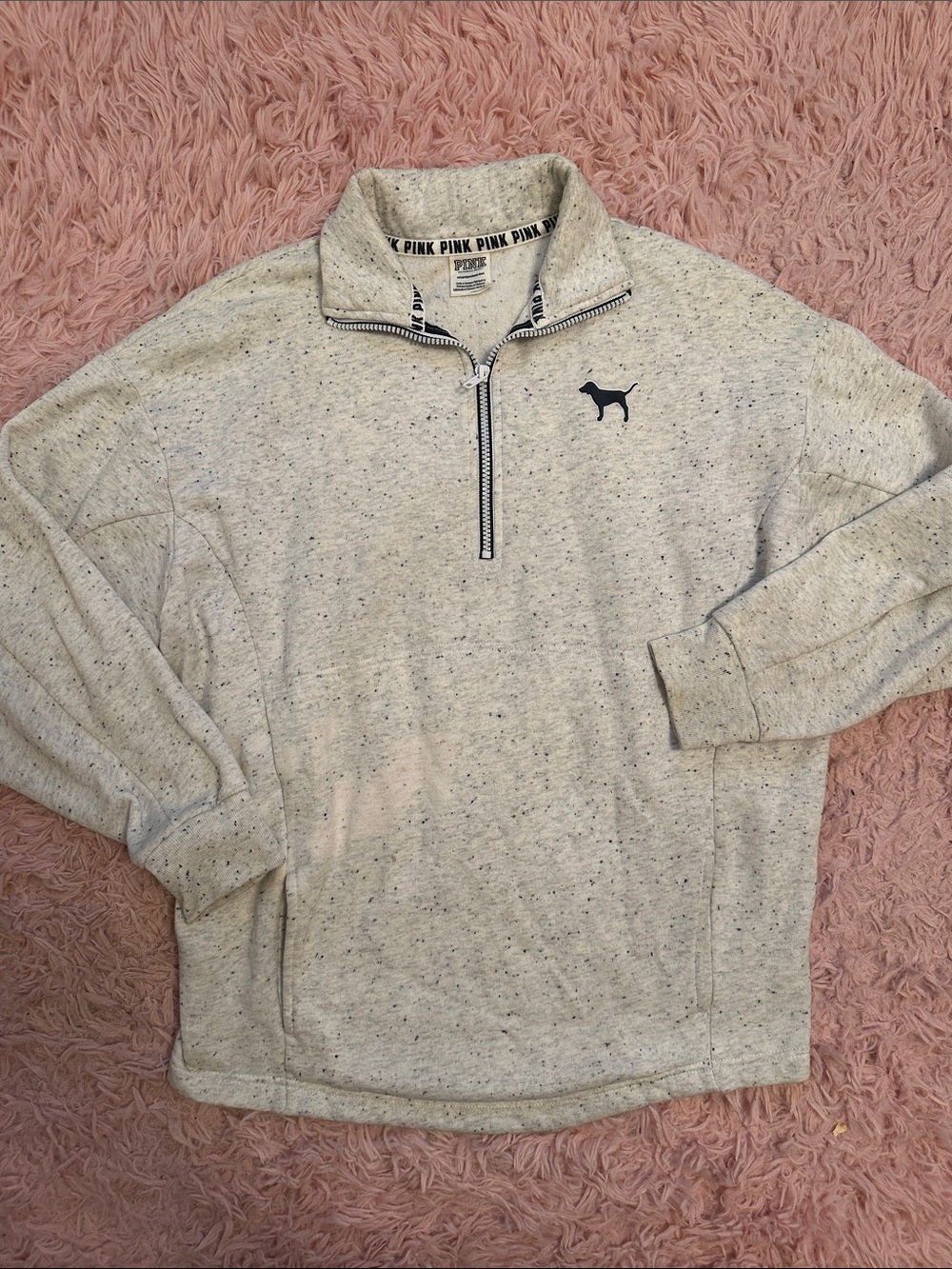 PINK Victoria's Secret Quarter-Zip Speckled Heather Pullover - Light Gray